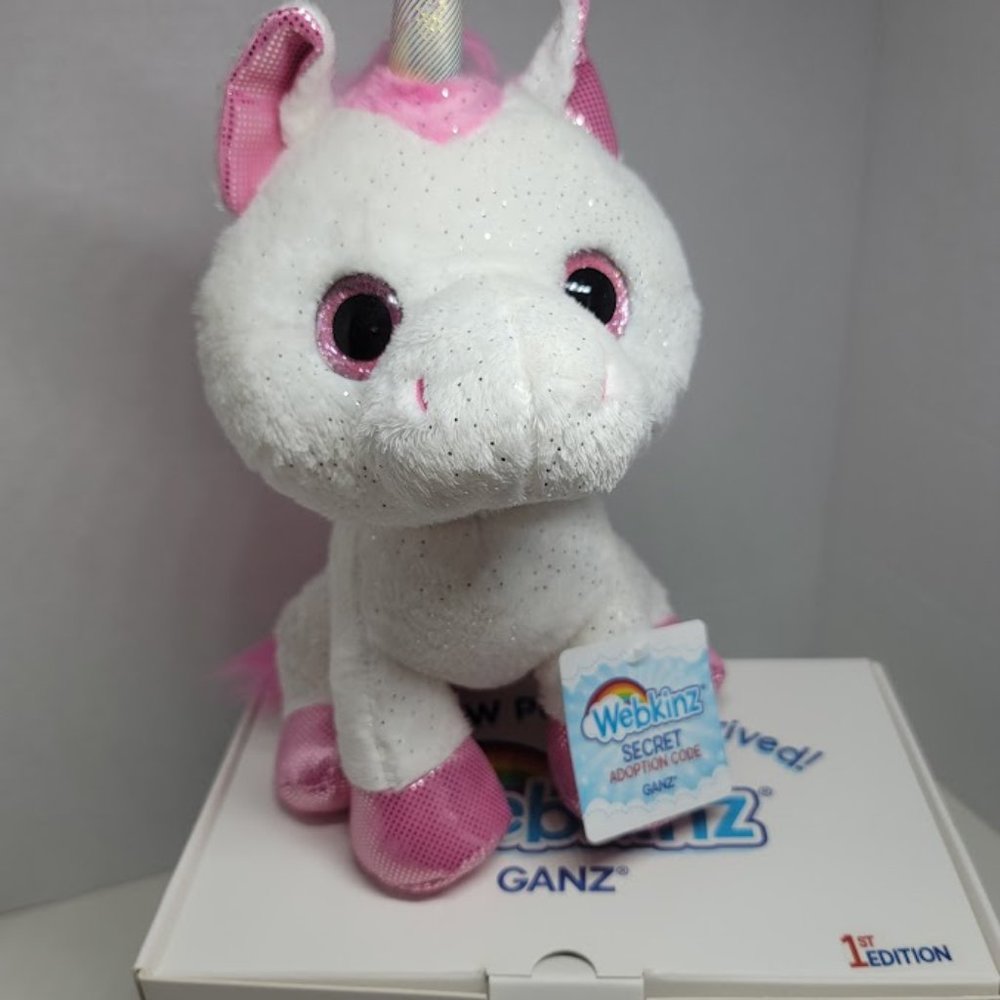Ganz Webkinz Next White Pink Unicorn Plush Stuffed Animal 1st Edi NWT with Code